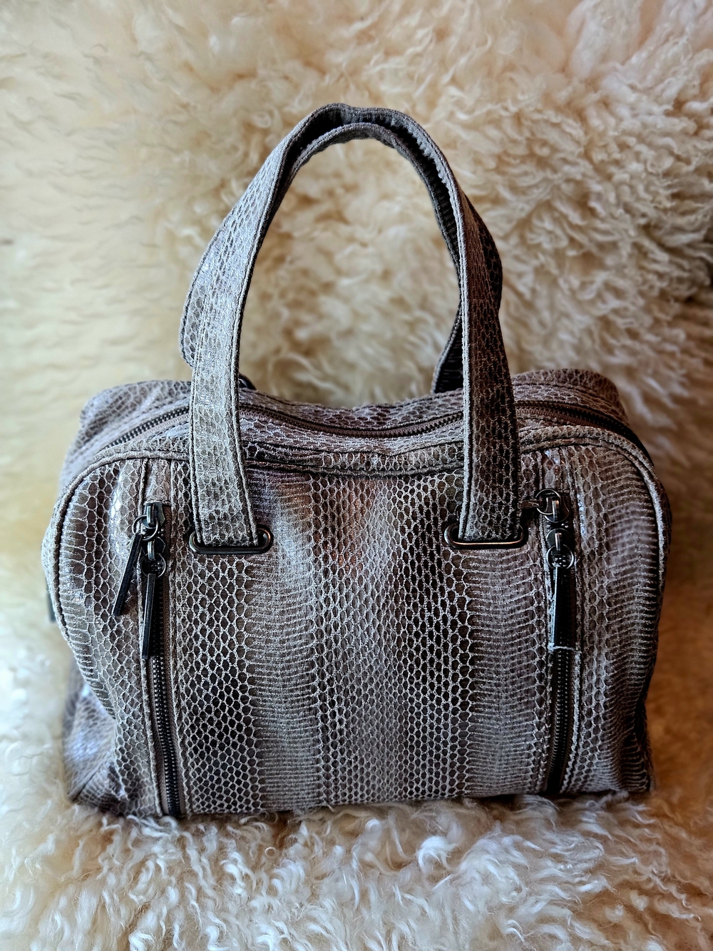 BCBG Generation Lg Taupe Vegan Leather Snake-Texture Women's Satchel Bag